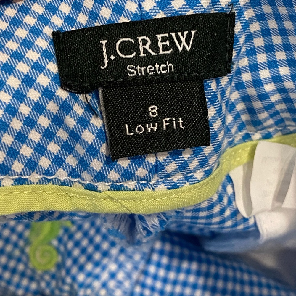 J.Crew Blue White Gingham Lime Green Embroidered Seahorse Pants Lightweight 8 - Picture 7 of 8